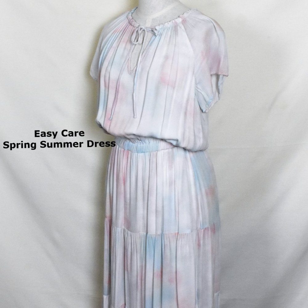 BELLA DAHL Dress M Cap Sleeve Long Elastic Waist Lined